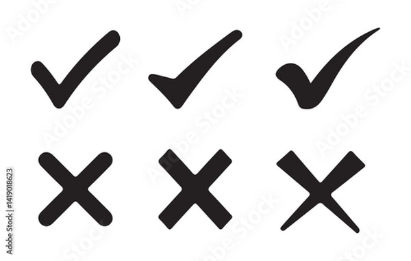 Fototapeta Black Check mark icon vector set. Check box icon with right or yes checkmark icons. Tick box, checkbox symbol