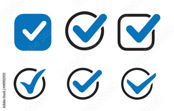 Fototapeta Checkmark icon. Blue checkmark vector set. Check box icon with correct, accept checkmark icons tick box checked. 