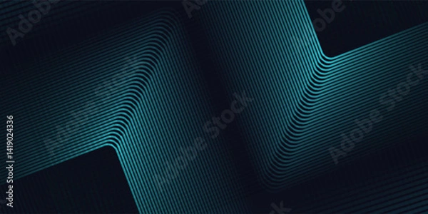 Fototapeta Dark blue abstract background with glowing geometric lines. Modern shiny blue rounded square lines pattern. Elegant graphic design. Futuristic technology concept. Vector illustration