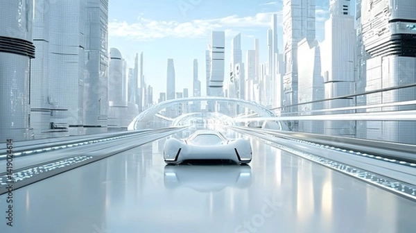 Fototapeta Captivating image of a bridge made entirely of pure radiant light stretching across a futuristic neon lit cityscape at night  The ethereal gleaming structure creates a mesmerizing