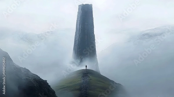 Fototapeta Enchanting Convergence An ancient castle seamlessly merging with a striking futuristic skyscraper creating a captivating architectural masterpiece that defies the boundaries of time and space