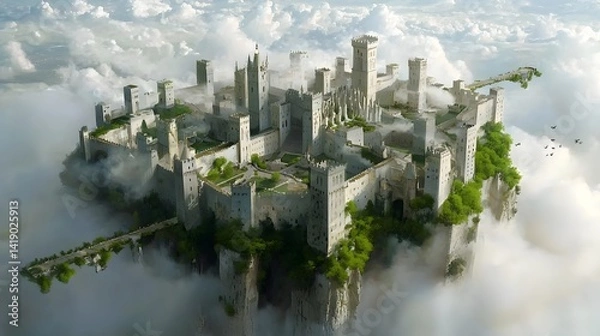 Fototapeta Majestic Fusion An ancient castle seamlessly merging with a towering modern skyscraper creating a captivating and architectural masterpiece that blends the past and the future