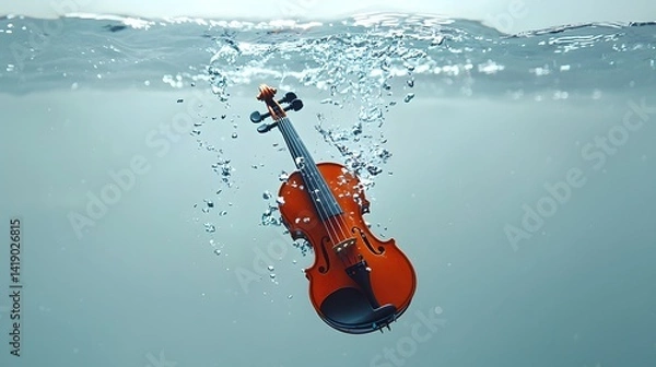 Fototapeta A captivating scene of a violin being played underwater with the sound waves and fluid movements of the performer creating a mesmerizing and experimental visual experience