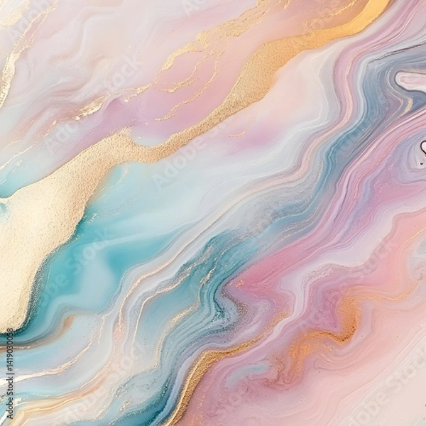 Fototapeta Captivating Metallic and Pastel Fluid Art with Abstract Gradient Swirls and Curves
