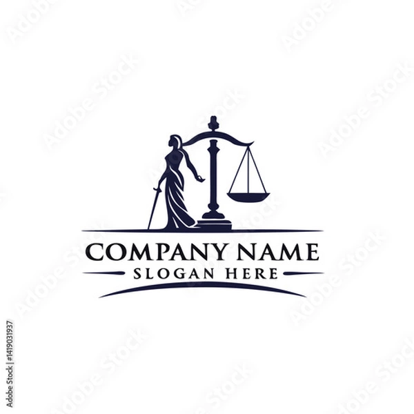 Fototapeta Justice and balance logo, featuring a woman holding a sword and scales of justice
