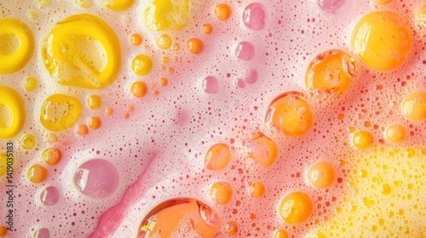 Obraz Vibrant, colorful soap suds with diverse sized bubbles.