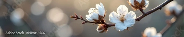 Fototapeta Delicate cotton branch adorned with fluffy fiber cocoons , cotton, rural, fluffy