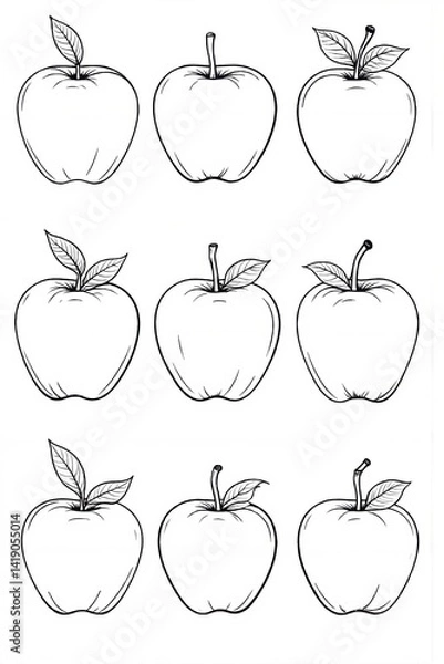 Fototapeta Apples Fruit Line art, vector set of apples isolated on white background