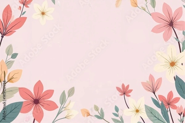 Fototapeta Hand drawn abstract floral spring background with flowers, Flat design spring background with flowers