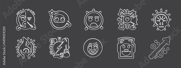 Fototapeta Smile brush hand drawn vector element set. Emoji fun face, heart, crown symbol crayon texture marker background kid sketch style hand drawn element. Color smiley face, arrow. Vector illustration