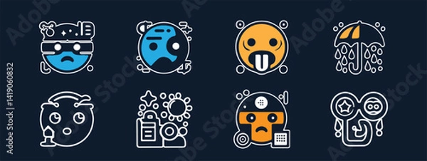 Fototapeta Smile brush hand drawn vector element set. Emoji fun face, heart, crown symbol crayon texture marker background kid sketch style hand drawn element. Color smiley face, arrow. Vector illustration