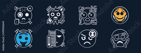Fototapeta Smile brush hand drawn vector element set. Emoji fun face, heart, crown symbol crayon texture marker background kid sketch style hand drawn element. Color smiley face, arrow. Vector illustration