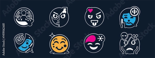 Fototapeta Smile brush hand drawn vector element set. Emoji fun face, heart, crown symbol crayon texture marker background kid sketch style hand drawn element. Color smiley face, arrow. Vector illustration