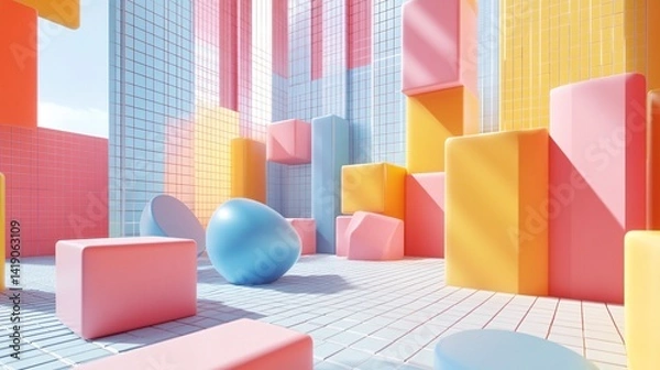 Obraz Candy-colored blocks falling into grid with soft sound cues