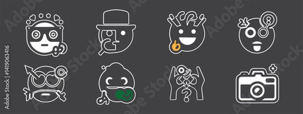 Fototapeta Smile brush hand drawn vector element set. Emoji fun face, heart, crown symbol crayon texture marker background kid sketch style hand drawn element. Color smiley face, arrow. Vector illustration