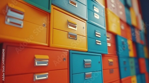 Obraz Abstract filing cabinet animation with drawers opening and closing