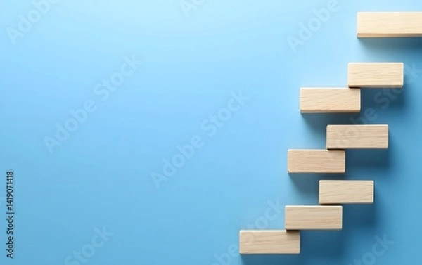 Obraz Wooden Blocks Staircase Steps Growth Concept