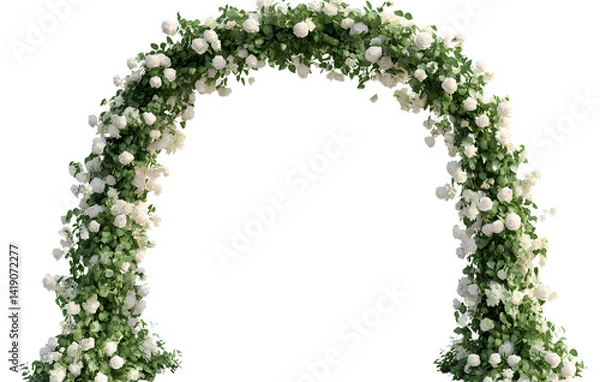 Fototapeta A wedding arch made of white and green flowers, transparent background