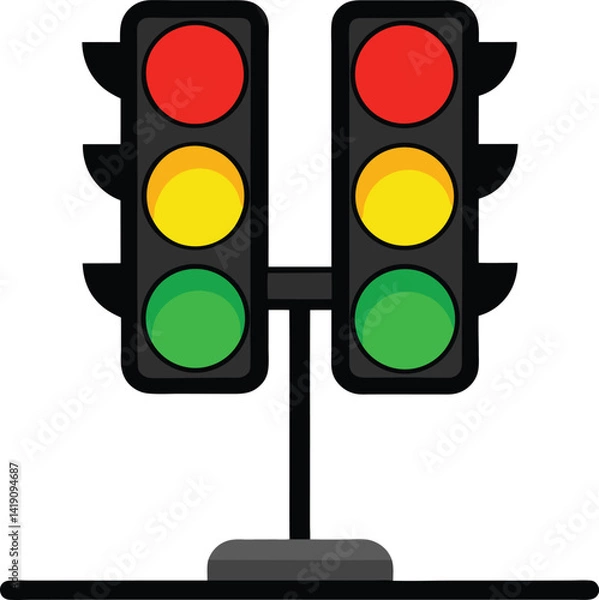 Obraz A red traffic light, an isolated stop signal on a white background, warns drivers to halt at the road with its bright red lamp
