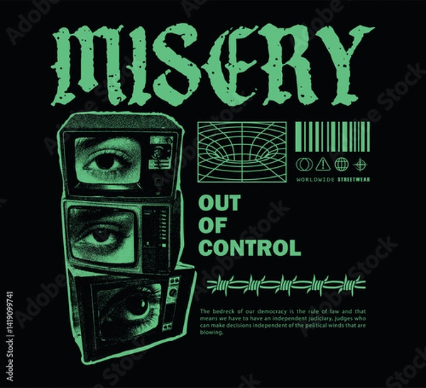 Fototapeta Vector illustration of eyes and television with slogan artwork, retro and modern, streetwear graphic design for t-shirt print design template.