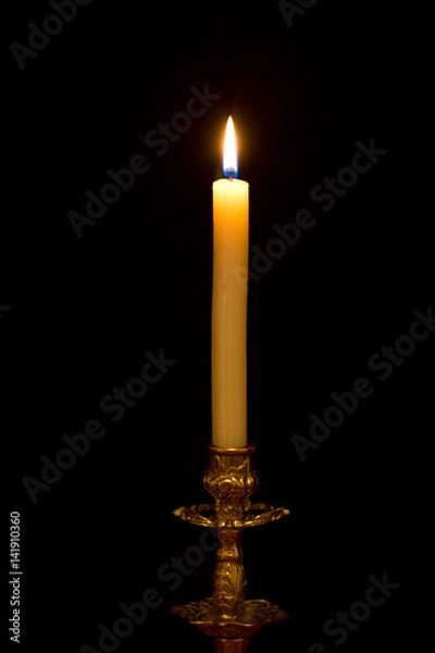 Obraz Chandelier with burning candle on black background