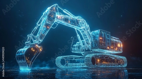 Obraz Futuristic Excavator Digital Construction Machinery Technology