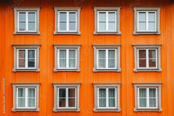 Fototapeta Modern Orange Brick Building with Multiple Windows