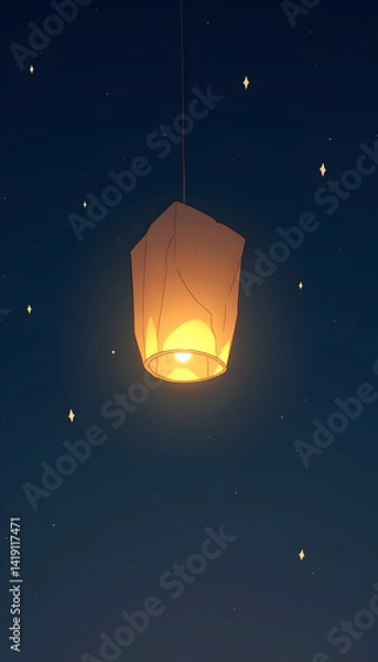 Obraz Sky Lantern illustrated warm earthy tones ascending night sky hope peace [with copy space]