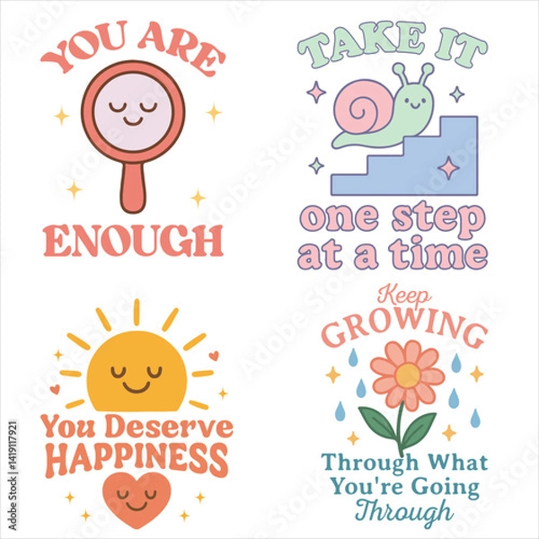 Fototapeta Mental Care Typography T-shirt Design,  Mental health awareness Tee shirt Design Vector, positive vibes illustration Bundle