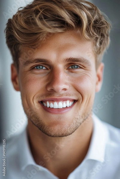 Fototapeta Business man on clean background, close up portrait of a smiling man in a suit