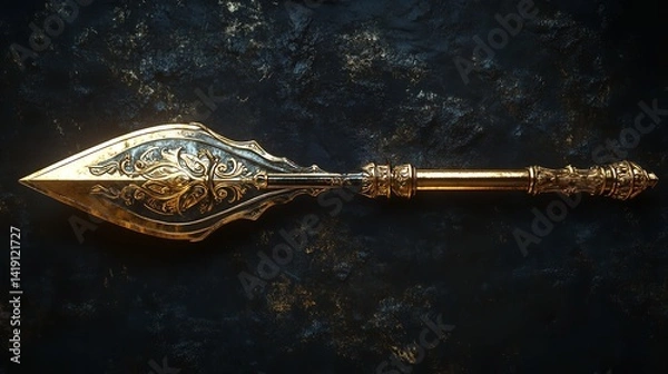 Obraz Ornate Golden Spearhead Ancient Weapon History Relic Artifact Design