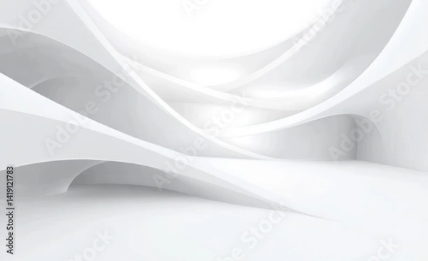 Fototapeta Minimalist white and gray abstract background with smooth concentric curves and soft lighting modern geometric design