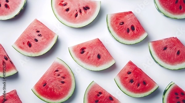 Fototapeta Watermelon slices with summer pattern.