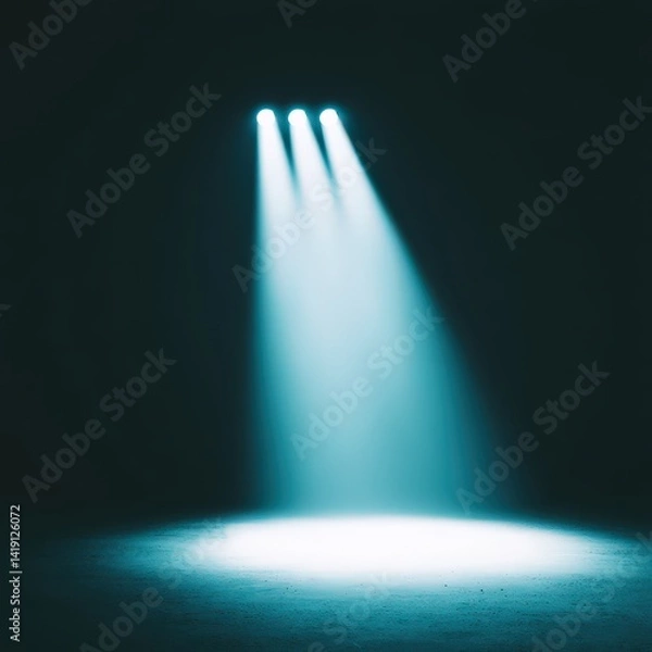 Fototapeta Empty concert stage with dramatic lighting beams and fog effects, modern LED rig