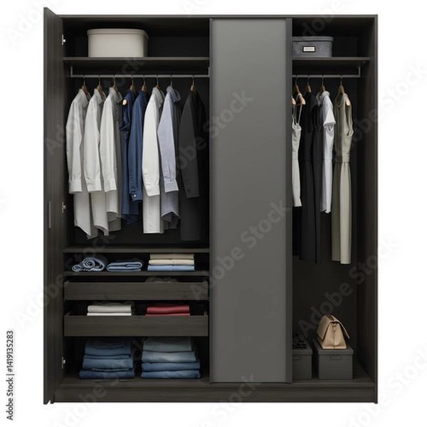 Fototapeta Organize Clothes in Wardrobe with Transparent Background