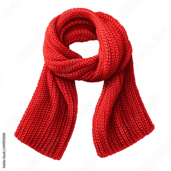 Obraz Realistic red knitted scarf with ribbed