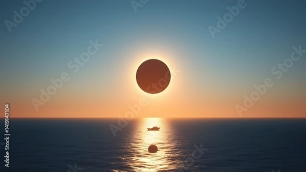 Fototapeta solar eclipse over the ocean 