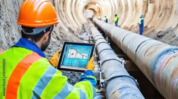 Fototapeta Seismic testing of watchirachat building base construction site digital analysis underground environment engineering perspective