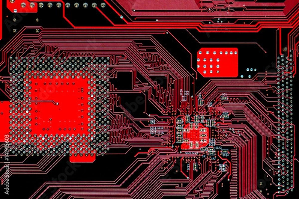 Fototapeta electronic multi layer red printed circuit computer motherboard