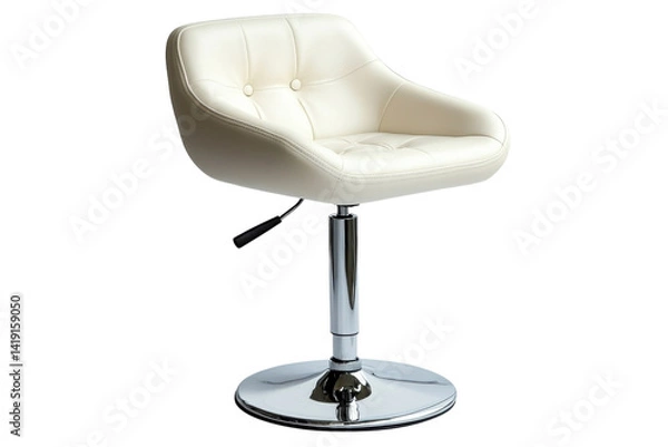 Fototapeta Elegant off white leather bar stool with chrome base modern design isolated on black on transparent background