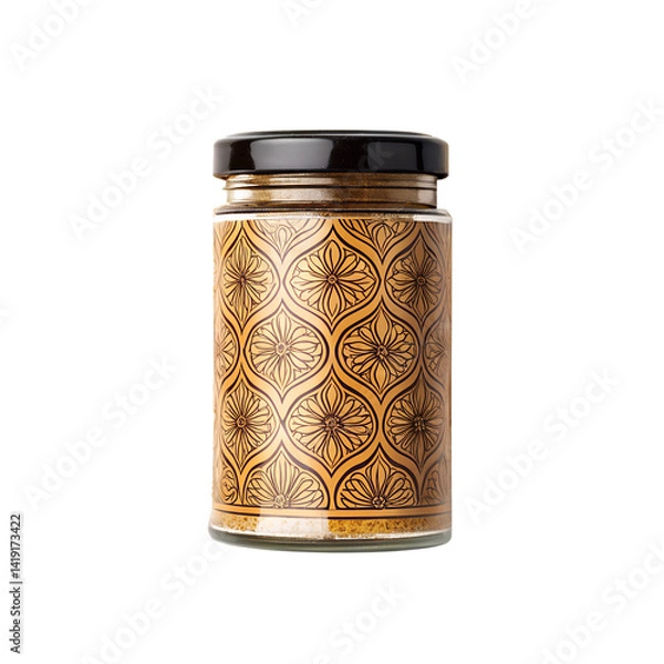 Fototapeta  Garam masala jar with spice cloud Isolated on transparent background