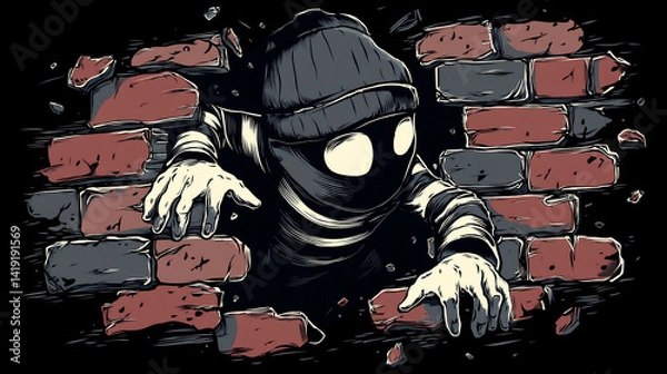 Fototapeta 壁を破る犯罪者のイラスト