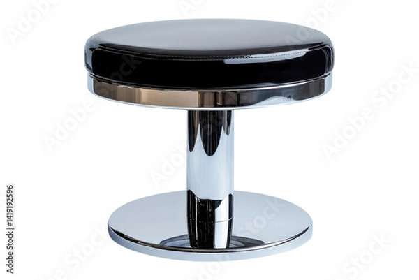 Fototapeta Sleek modern bar stool with black leather seat and polished chrome base studio shot against on transparent background