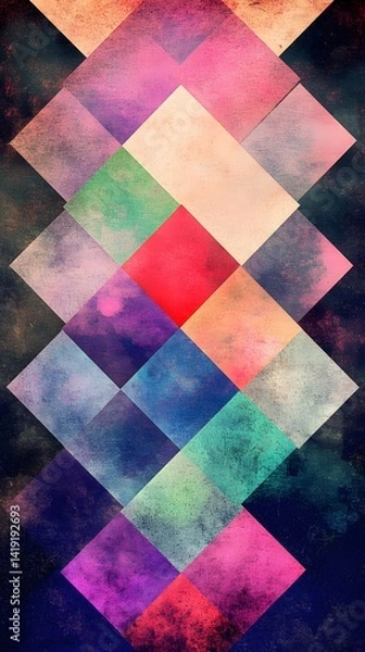 Fototapeta Abstract Geometric Diamond Pattern, Colorful Vintage Texture Background