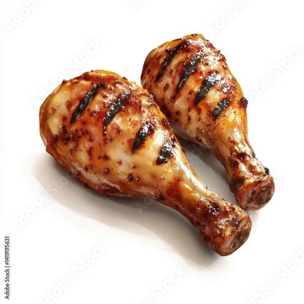 Obraz Two grilled chicken drumsticks with a golden brown crust