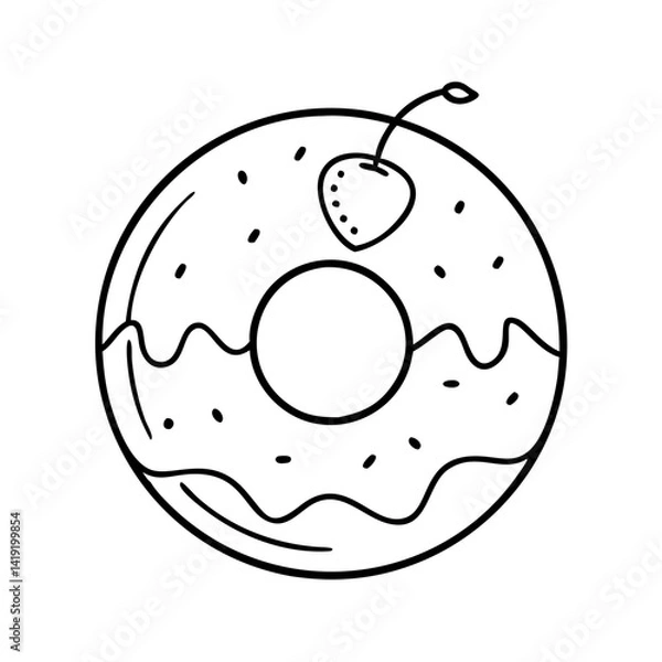 Obraz doughnut with a cherry on top icon, doughnut with a cherry on top line art - simple line art of doughnut with a cherry on top, perfect for doughnut with a cherry on top logos and icons