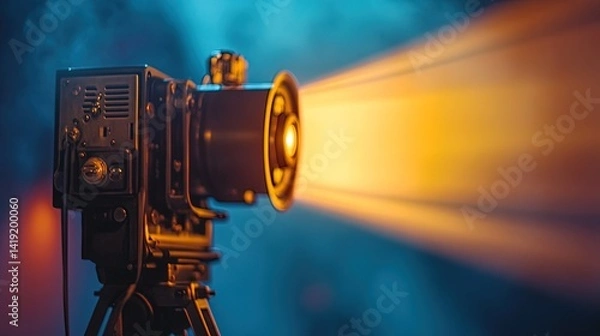 Fototapeta Vintage Movie Projector Shining Bright Light