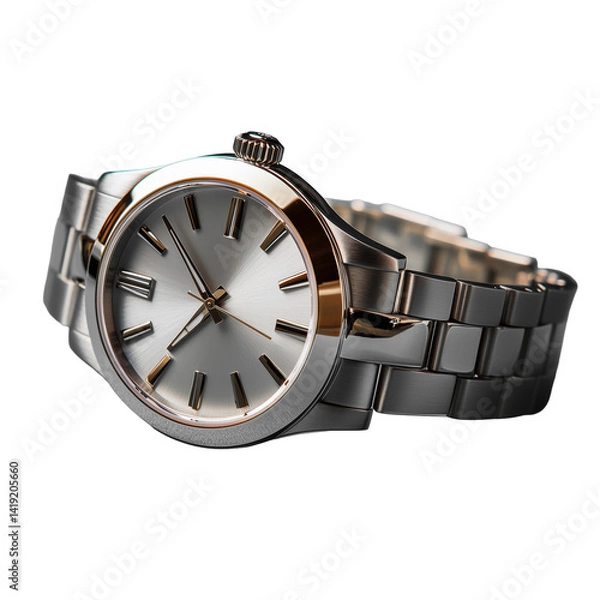 Fototapeta Elegant silver watch display studio setting product photography close-up