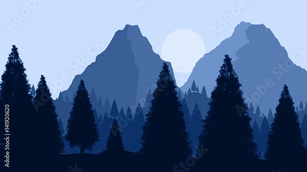 Obraz Mountain Landscape Illustration at Sunset