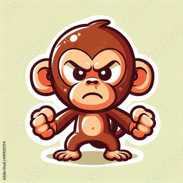 Obraz Furious cartoon monkey stands ready to fight.